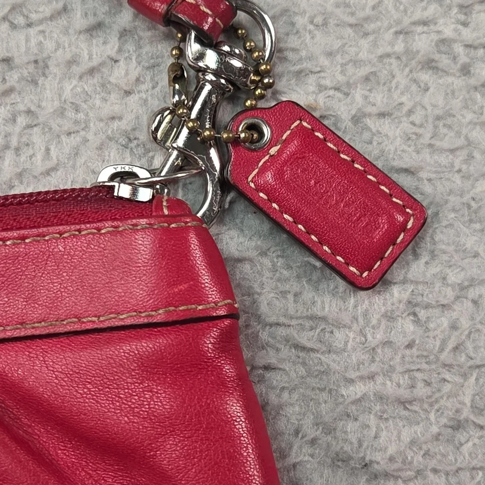 Coach Wristlet Womens Small Red Leather Wrist Strap Zipper Closure Logo Hardware